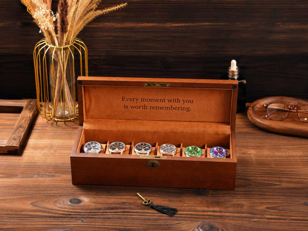 Personalized Wooden Watch Box | 6 Slot Jewelry Organizer Case