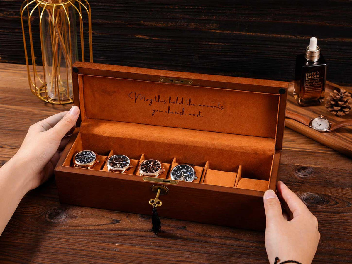 Personalized Wooden Watch Box | 6 Slot Jewelry Organizer Case