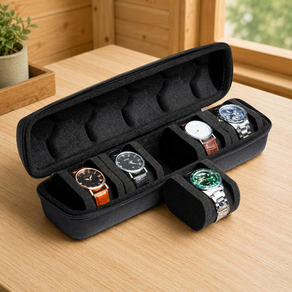 1PC 5-Slot Watch Case | Hard Shell Travel Organizer With Pillow Insert - Gift Ready (Black),Suitable For Smart Watch Storage