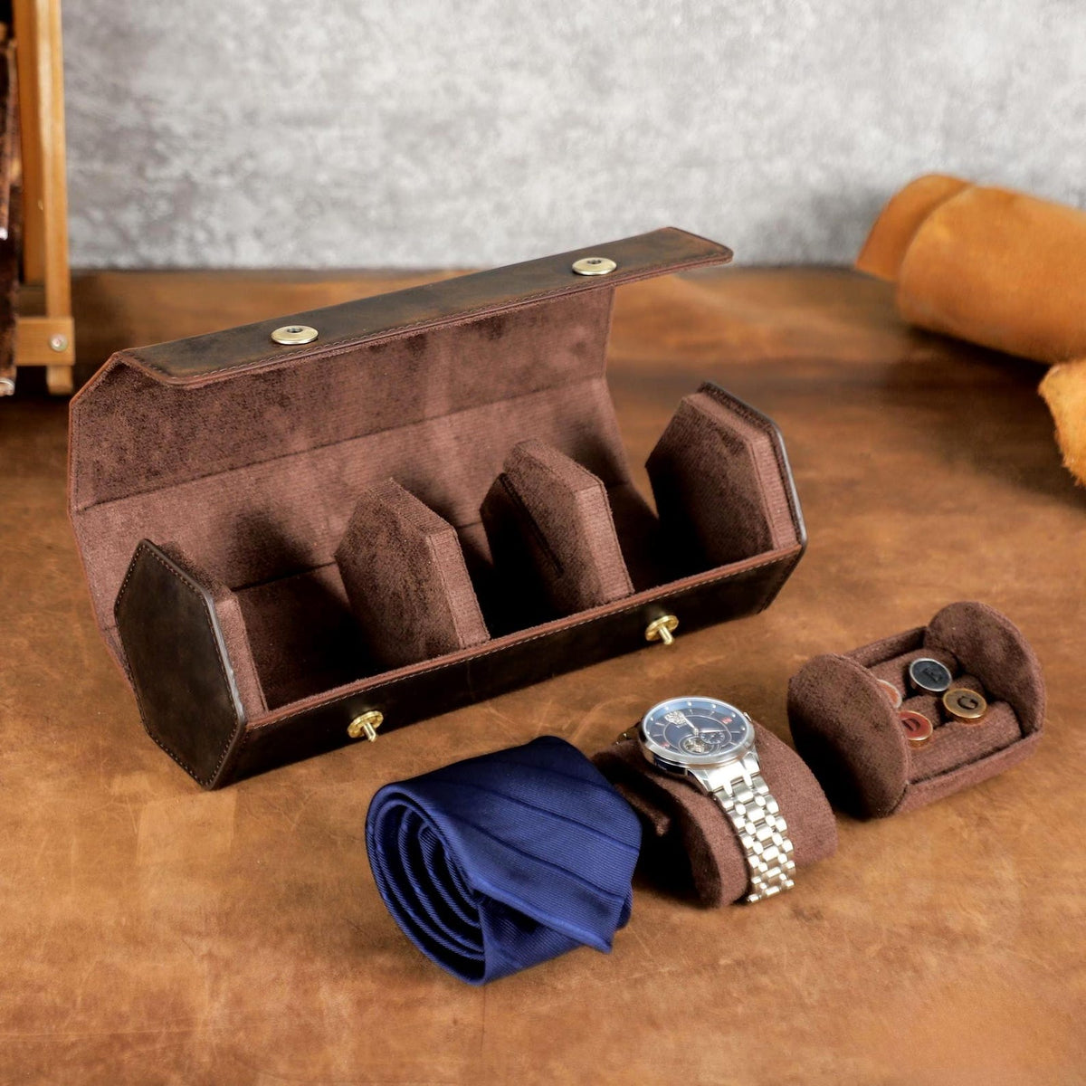 Personalized Leather Watch Box | Watch Travel Case | Necktie Cufflink Storage Organizer | Birthday Gifts