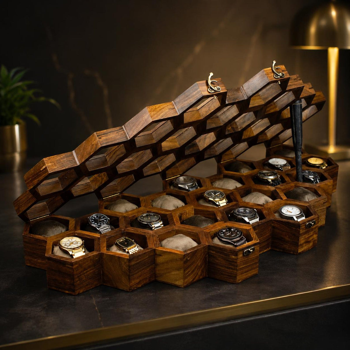 Handmade Vintage Wall Mounted Wooden Watch Box for Men & Women, Hanging Rosewood Watch Organizer, Wrist Watch Storage Case, Jewelry Holder