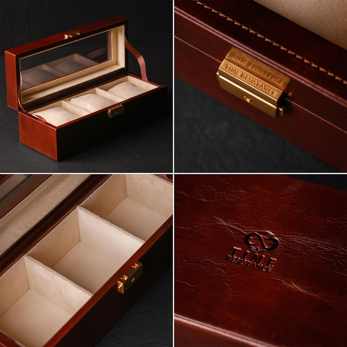 Leather Watch Box, Mens Clear Top Watch Holder, Wristwatch Storage Box, Personalized Watch Organizer with 3 Slots, Anniversary Gift for Men