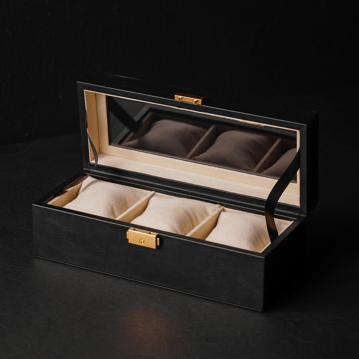 Leather Watch Box, Mens Clear Top Watch Holder, Wristwatch Storage Box, Personalized Watch Organizer with 3 Slots, Anniversary Gift for Men