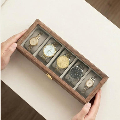 Custom Walnut Watch Box, Glass Lid Watch Case for Men, Gift for Dad Husband Boyfriend Groomsmen
