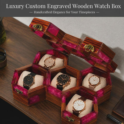 Handmade Pink Resin Watch Holder, Luxury Rosewood Gift for Him