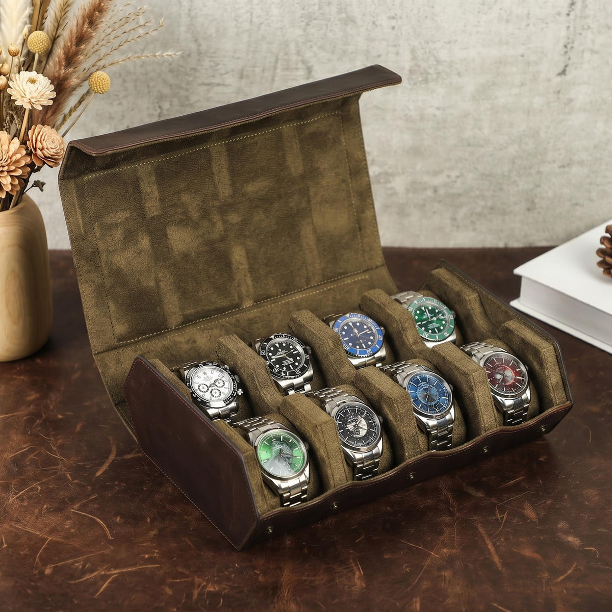 Handmade Leather Watch Box, Custom 8 Watches Storage Case, Watch Organizer Men Jewelry Box, Watch Display Case, Watch Accessories Gift
