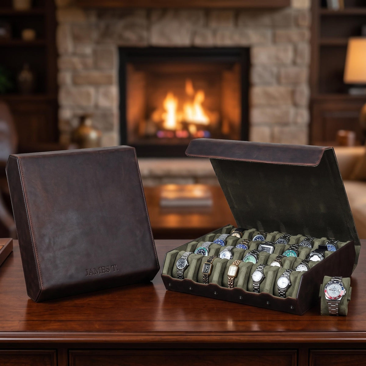 Custom Leather Watch Box – 20 Slot Display Case, Handmade Organizer