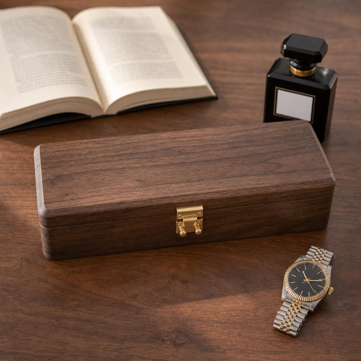 Unique Walnut Wood Jewelry Box Functional Storage Vintage Father Gift Watch Case Container