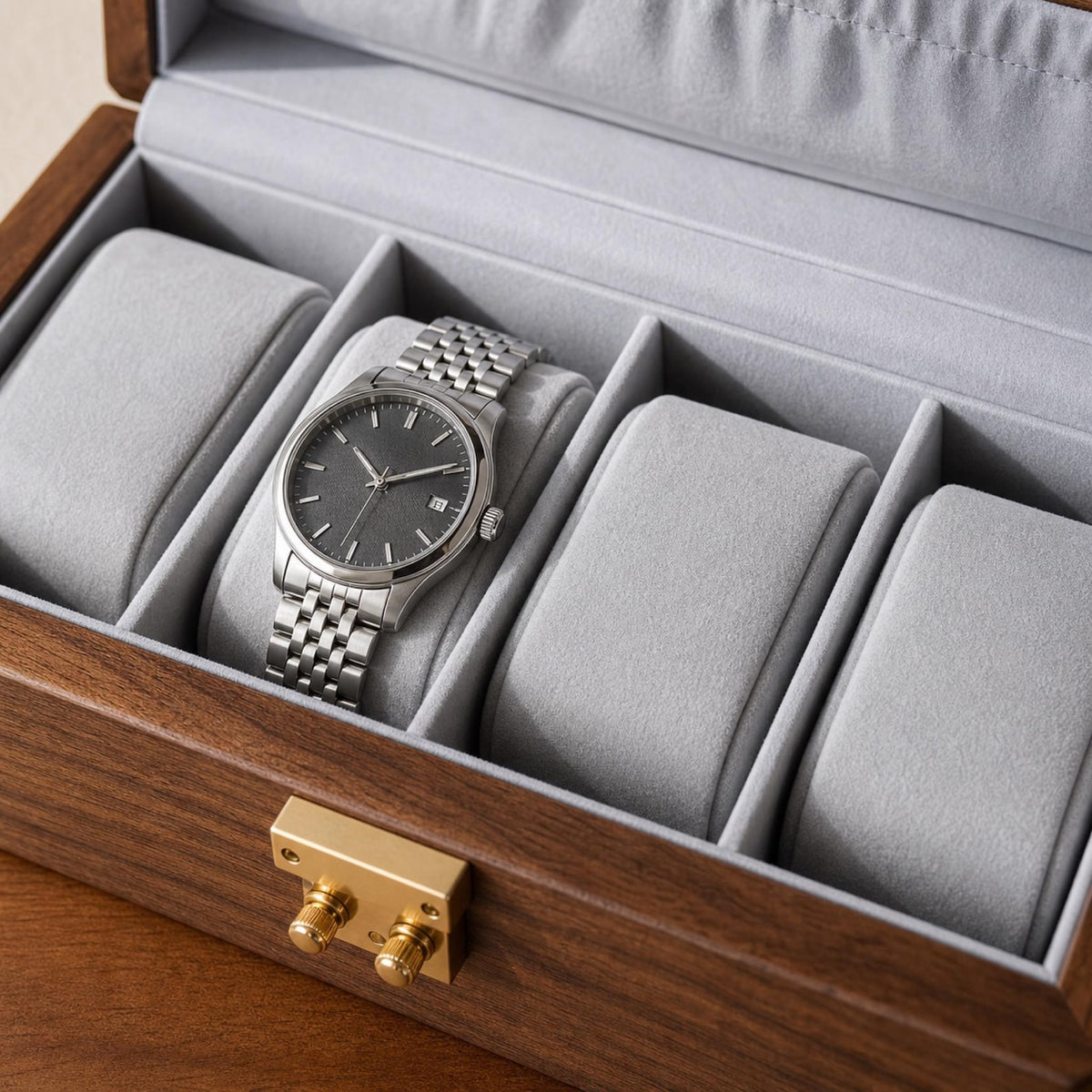 Unique Walnut Wood Jewelry Box Functional Storage Vintage Father Gift Watch Case Container