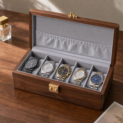 Unique Walnut Wood Jewelry Box Functional Storage Vintage Father Gift Watch Case Container