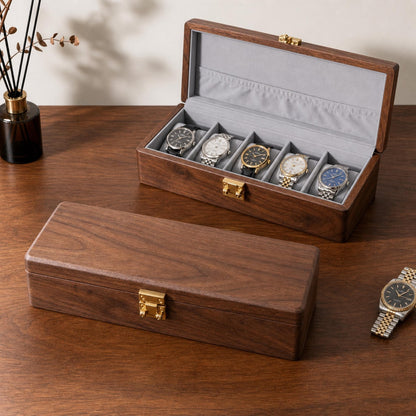 Unique Walnut Wood Jewelry Box Functional Storage Vintage Father Gift Watch Case Container