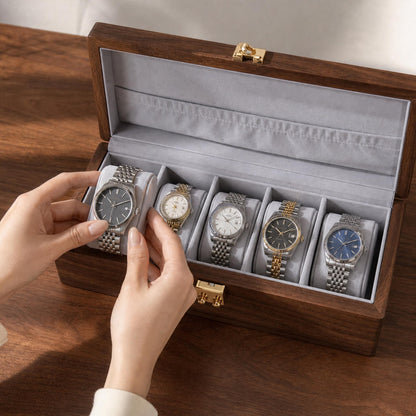 Unique Walnut Wood Jewelry Box Functional Storage Vintage Father Gift Watch Case Container