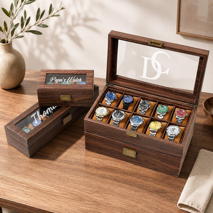 Personalized Watch Box, Custom Engraved Watch Display Case, Men’s Watch Organizer, Gift for Him, Father’s Day Gift, Anniversary Gift