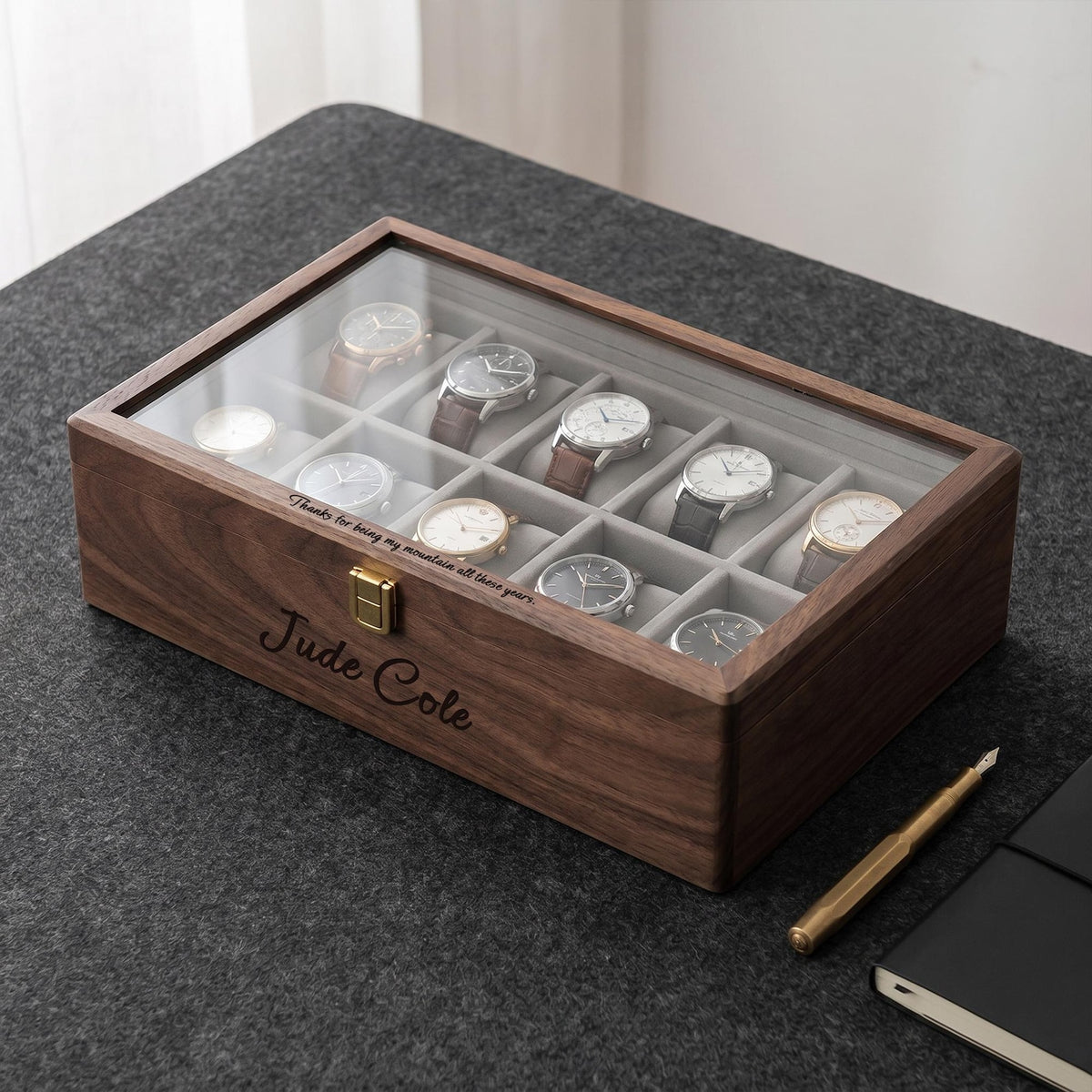Personalized Wooden Watch Box For Men, Custom Engraved Watch Storage Case With Drawer, Anniversary Gift For Husband, Dad, Watch Collector