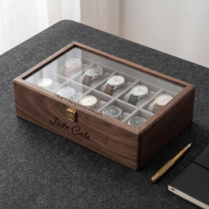 Personalized Wooden Watch Box For Men, Custom Engraved Watch Storage Case With Drawer, Anniversary Gift For Husband, Dad, Watch Collector