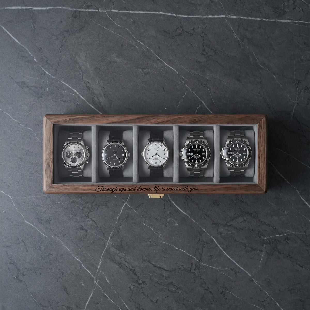 Custom Engraved Wooden Watch Box, Personalized 6 Watch Storage Case With Pull Out Drawer, Birthday Gift For Him, Husband, Father, Son