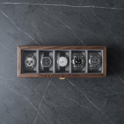 Custom Engraved Wooden Watch Box, Personalized 6 Watch Storage Case With Pull Out Drawer, Birthday Gift For Him, Husband, Father, Son