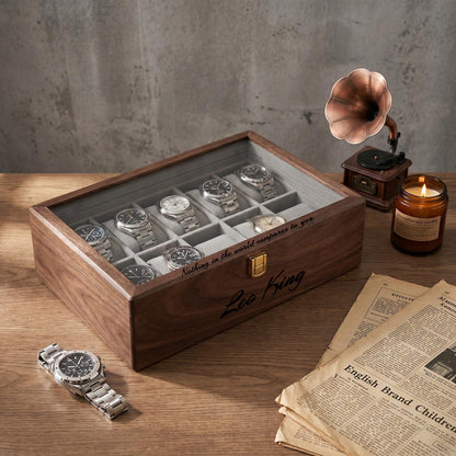Personalized Watch Box For Men, Custom Walnut Watch Organizer With Drawer, 6 Slot Watch Display Case, Anniversary Gift For Husband Or Dad
