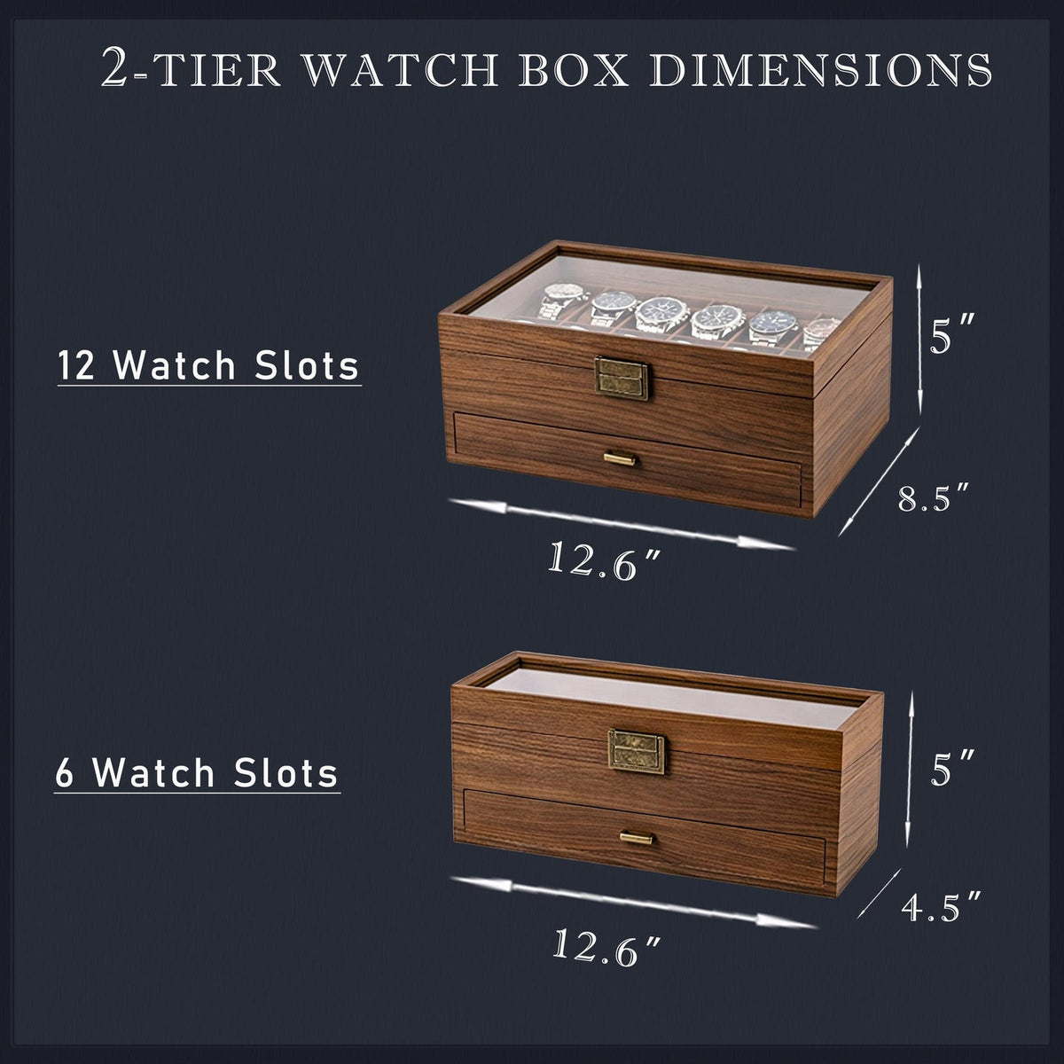6/8/12 Slots Personalized Solid Walnut Watch Box with Drawer, Custom Initials Watch Organizer, Gifts for Groomsmen, Dad, Husband,Anniversary