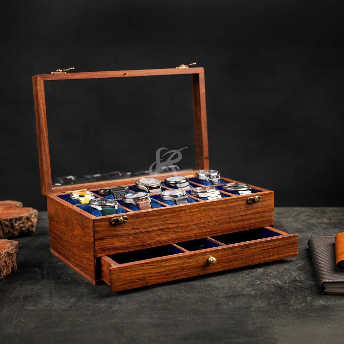 Custom Father's Day Gift, Free Personalized Rosewood watch box with drawer, Watch case for men, Superior Wooden Watch Box, Best Gift for him