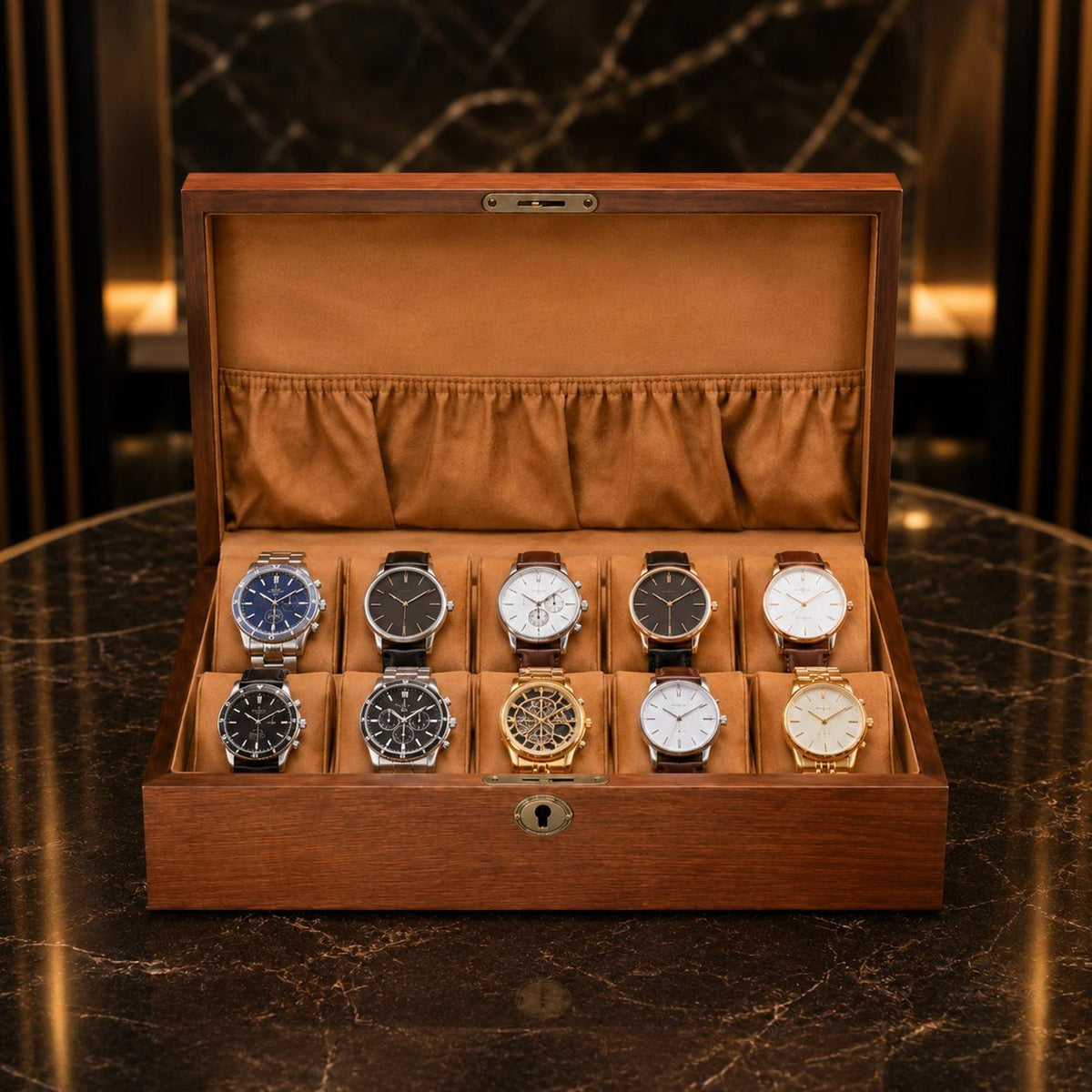 12 Slot Wooden Watch Box, Display Case, Storage Organizer Gift for Him