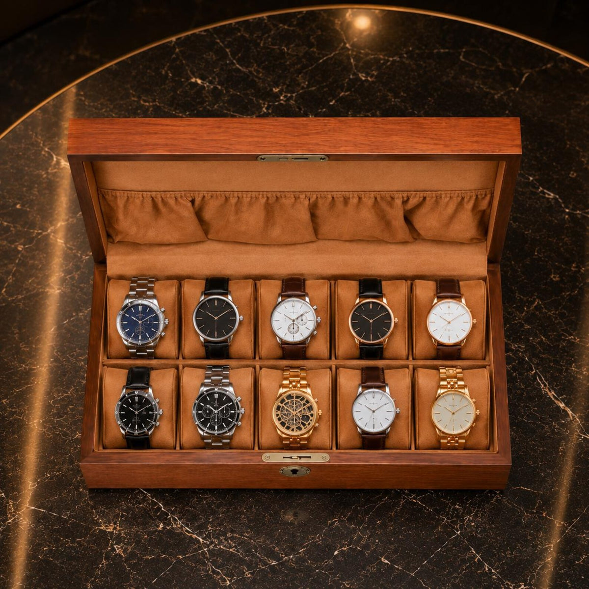12 Slot Wooden Watch Box, Display Case, Storage Organizer Gift for Him