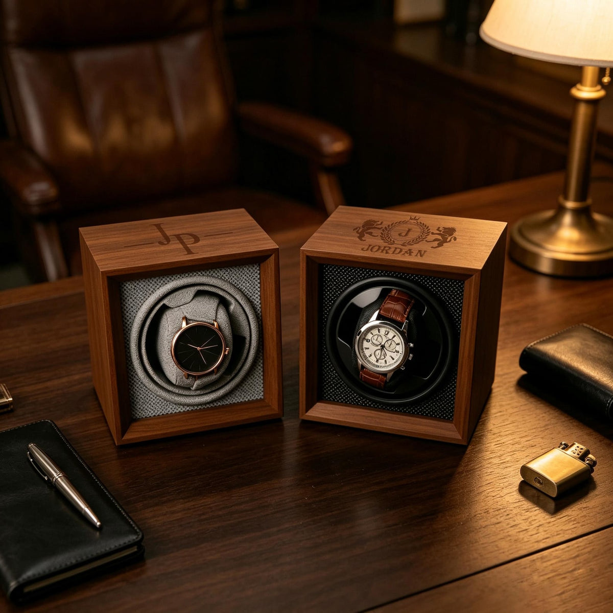 Personalized Automatic Wood Watch Winder, Custom Engraved Name Watch Holder, Engraved Watch Box, Gifts for Him