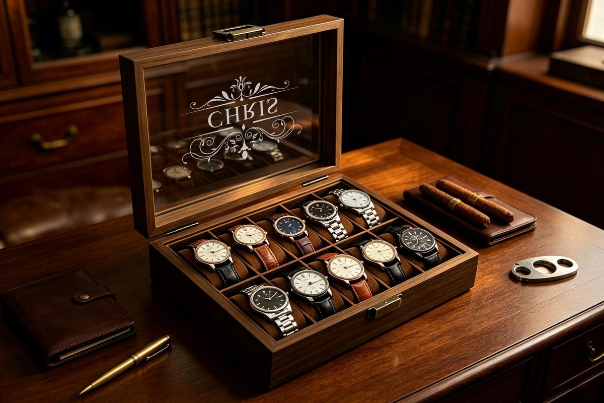 6/10 Slots Watch Box, Custom Engraved Wooden Watch Box, Personalized Watch Case, Men watch jewelry box, Anniversary Gifts for Men