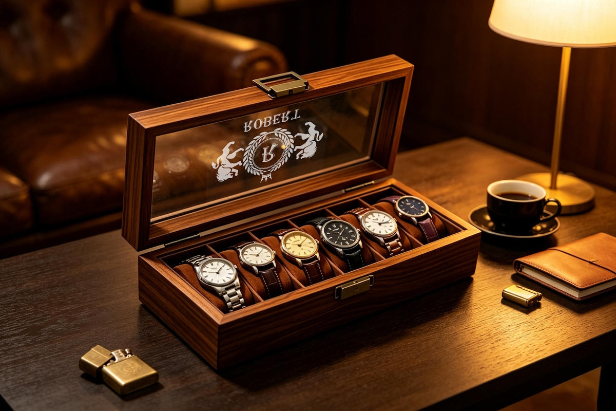 6/10 Slots Watch Box, Custom Engraved Wooden Watch Box, Personalized Watch Case, Men watch jewelry box, Anniversary Gifts for Men