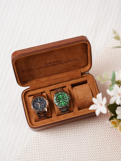 Custom 3 Watch Travel Case for Men, Personalized Watch Box with Foil Initials & Inside Engraving, Groom Husband Dad Gift