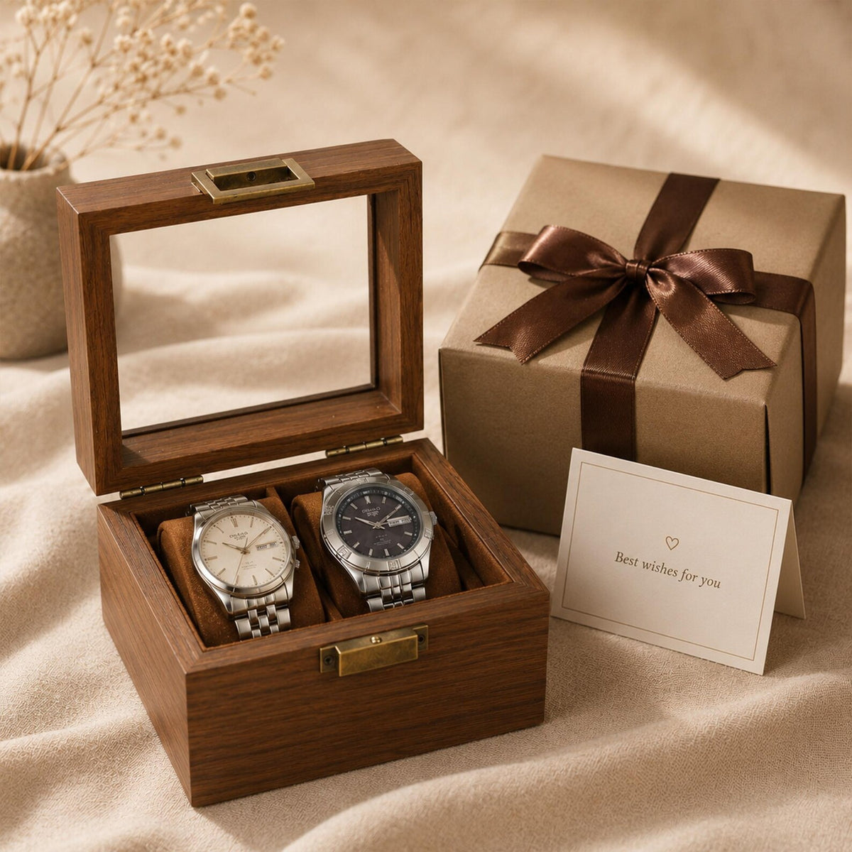 Wedding & Anniversary Gift, Engraved Walnut Watch Storage Organizer, Wooden Watch Display Case, Personalized Timepiece Organizer for Men