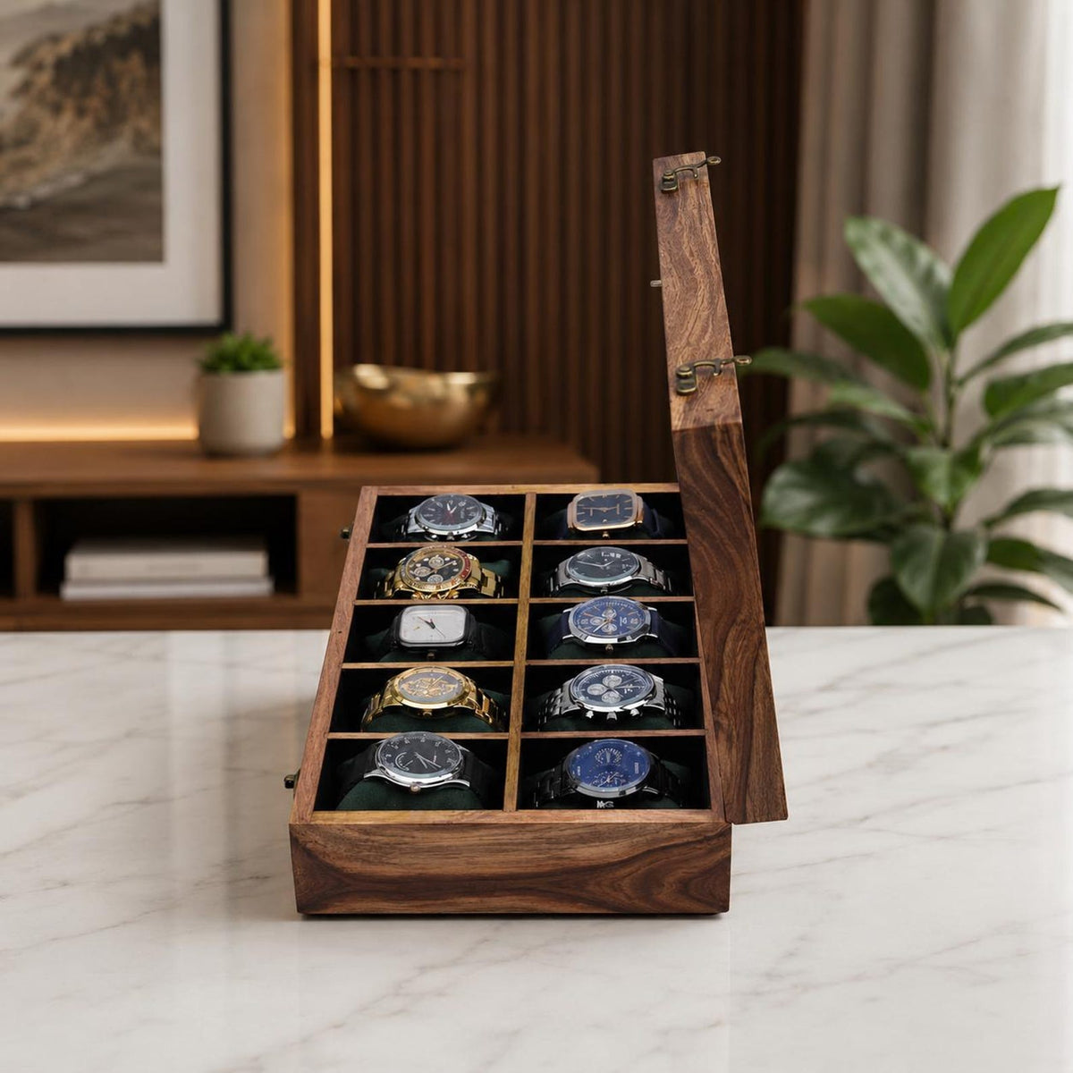 Personalized Wooden Watch Box 2-12 Slot, Glass Top Watch Organizer, Engraved Watch Display Case, Gift for Husband, Dad, Anniversary Gift