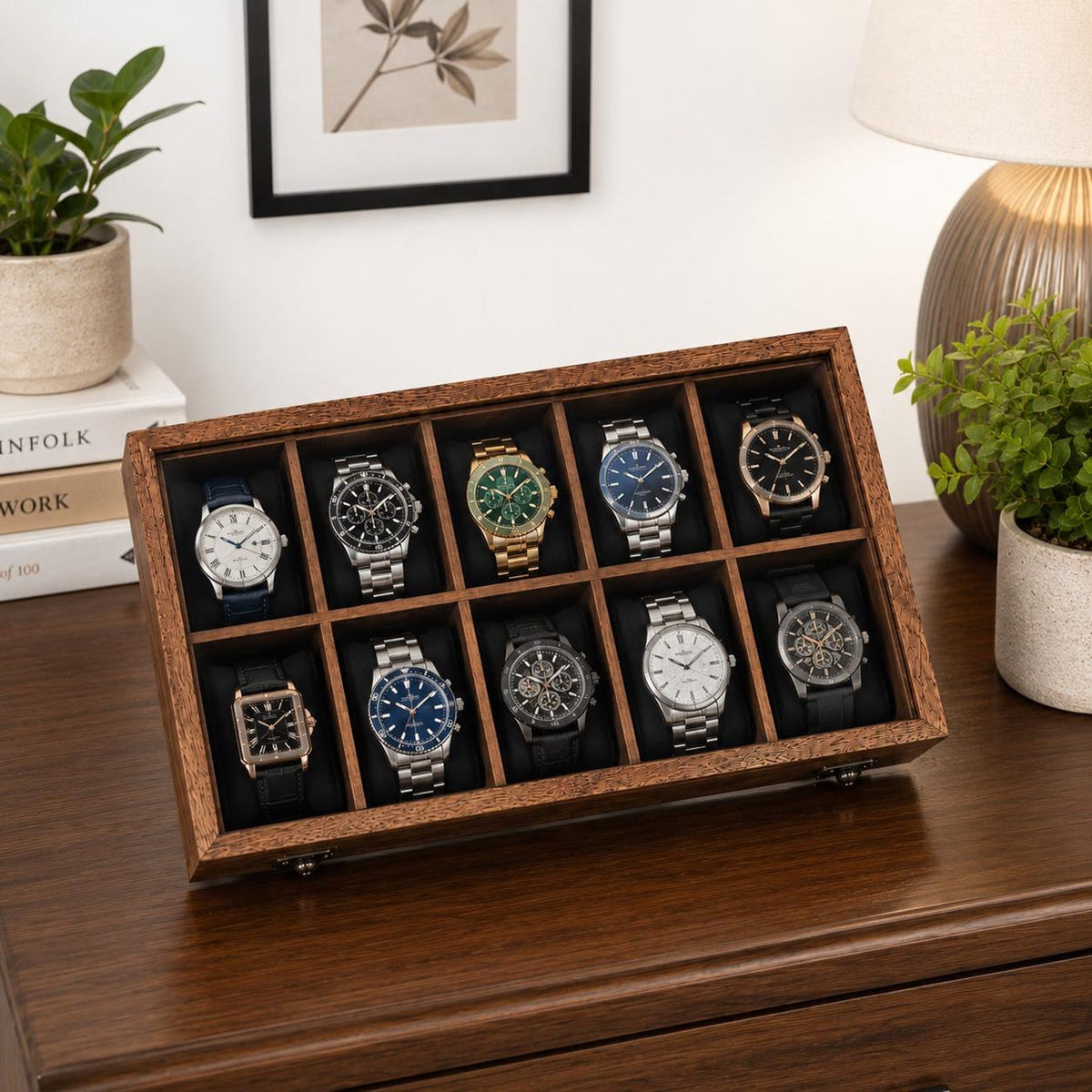 Personalized Wooden Watch Box 2-12 Slot, Glass Top Watch Organizer, Engraved Watch Display Case, Gift for Husband, Dad, Anniversary Gift