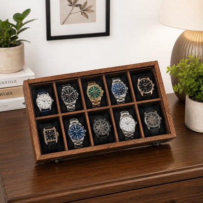 Personalized Wooden Watch Box 2-12 Slot, Glass Top Watch Organizer, Engraved Watch Display Case, Gift for Husband, Dad, Anniversary Gift