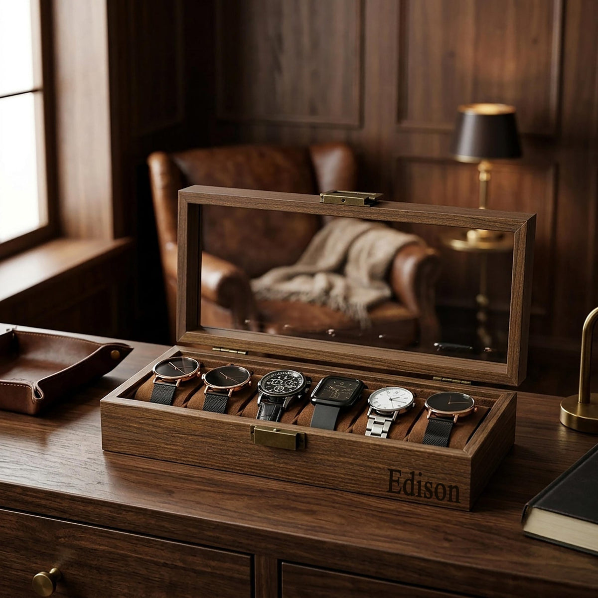 Custom Engraved Watch Box, Personalized Watch Case for Men,Anniversary Gifts for Him, Gift for Husband Dad Boyfriend