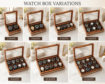 Personalized Wooden Watch Box, 2-12 Slot Watch Organizer, Rosewood Watch Display Case, Glass Lid, Luxury Storage Box, birthday Gift for Men