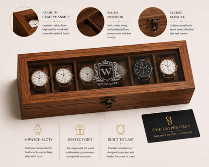 Personalized Wood 6-Slot Watch Box: Engraved Display Case Gift