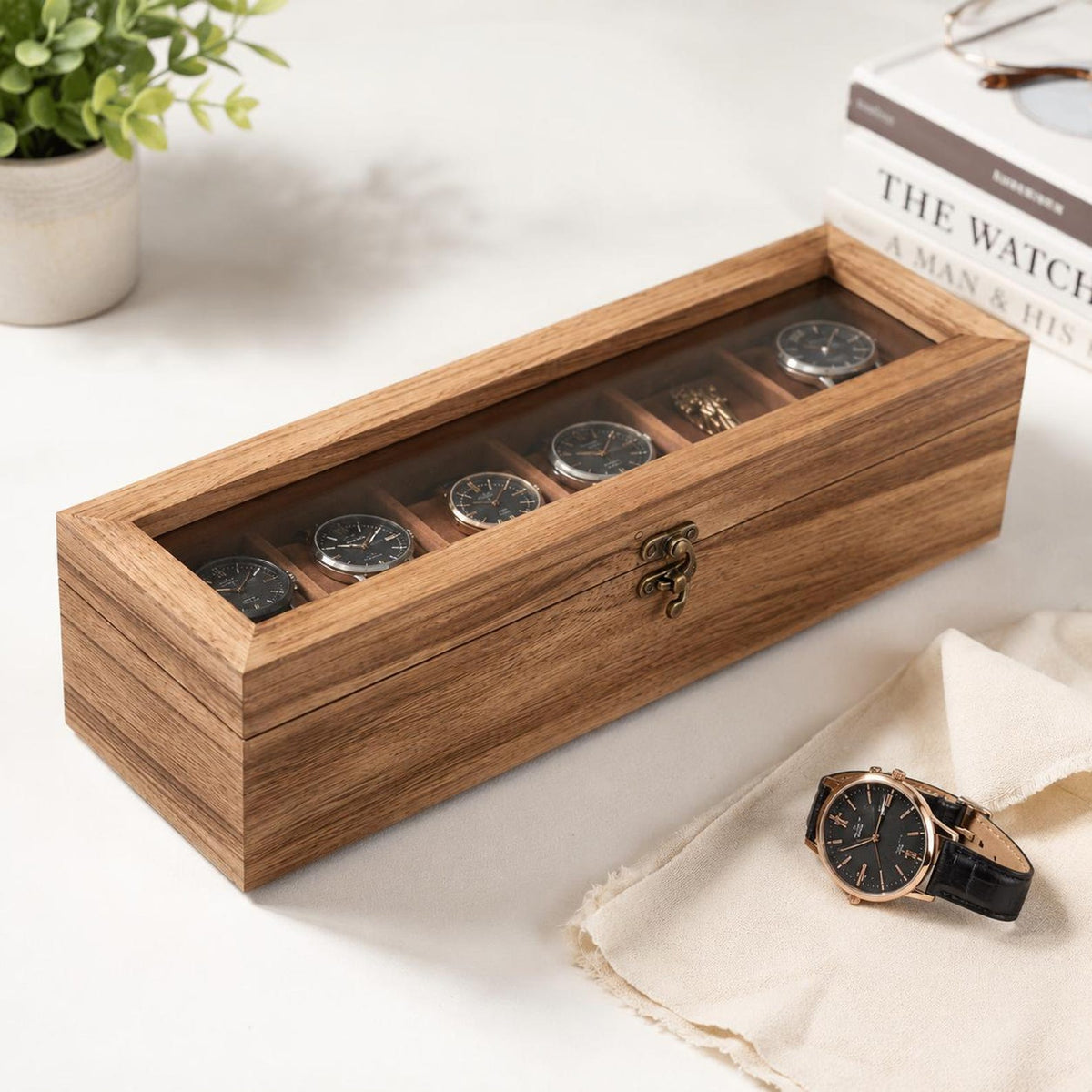 Personalized Wood 6-Slot Watch Box: Engraved Display Case Gift