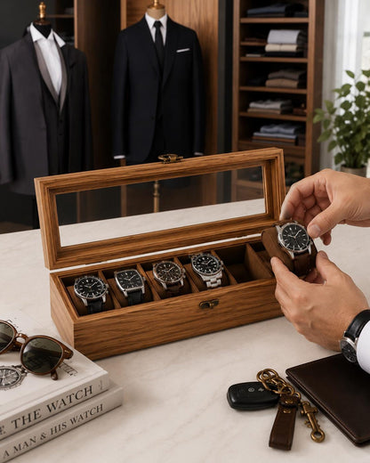 Personalized Wood 6-Slot Watch Box: Engraved Display Case Gift