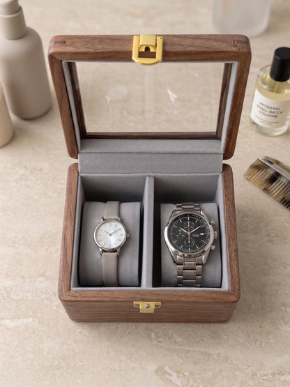 Personalized Walnut Watch Box with Glass Lid, Custom Printed Watch Organizer Case, Mens Watch Storage Display, Gift for Husband Dad Him