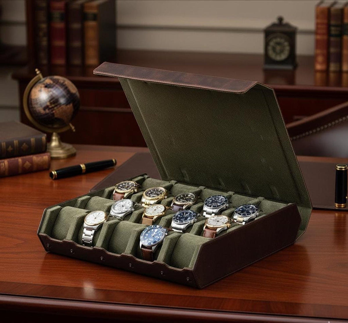 Custom Leather Watch Box – 20 Slot Display Case, Handmade Organizer