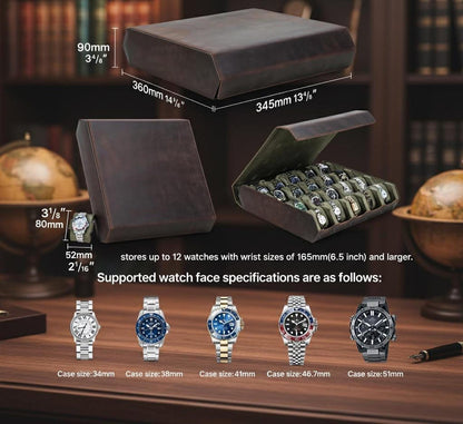Custom Leather Watch Box – 20 Slot Display Case, Handmade Organizer