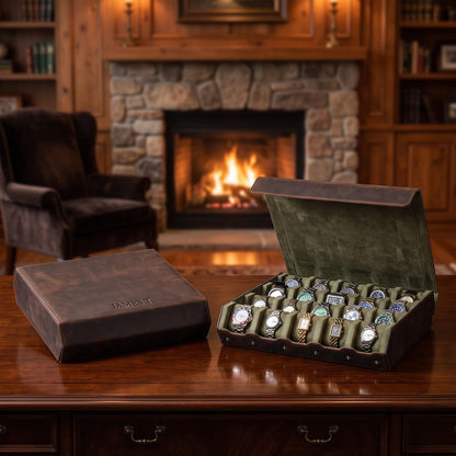 Custom Leather Watch Box – 20 Slot Display Case, Handmade Organizer