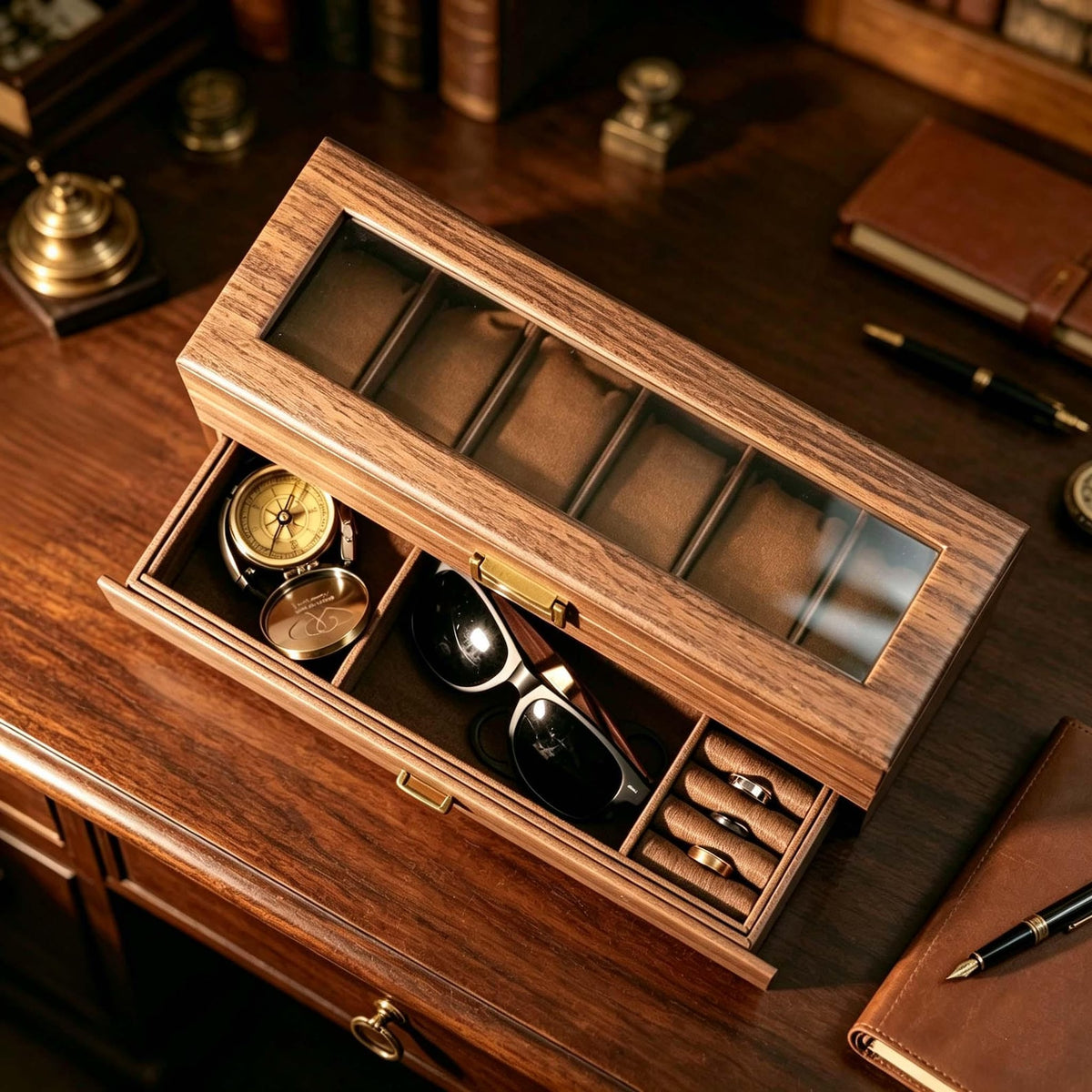 Custom Engraved Watch Box – Double Layer Jewelry Organizer, Vintage Style Storage ,Gift For Him