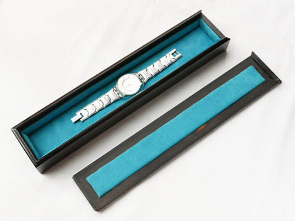 Custom Engraved Black Ebony Wood Watch Box, Aqua Suede Interior
