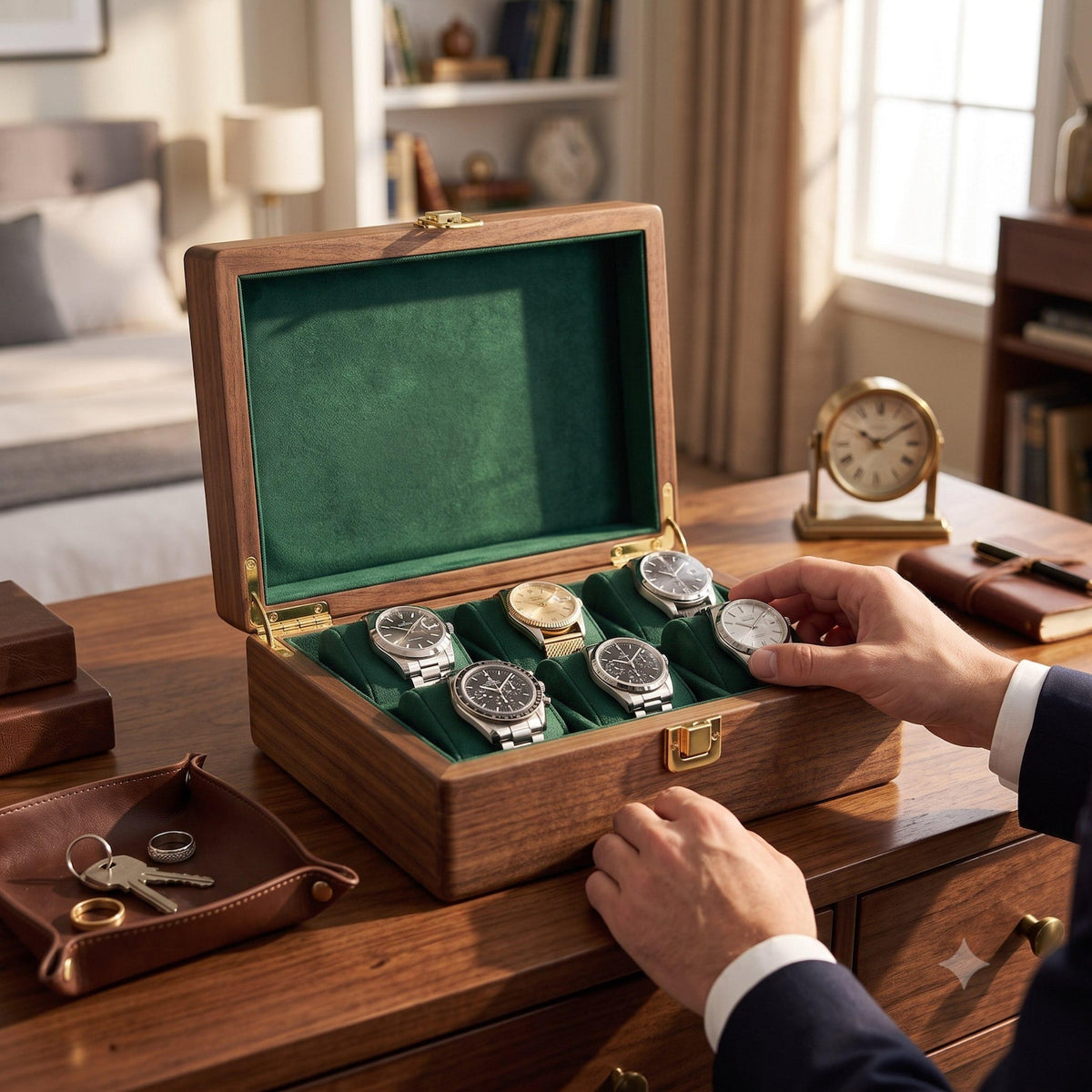 Personalized Solid Wood Watch Box, 6 Slot Engraved Watch Organizer, Gift for Him