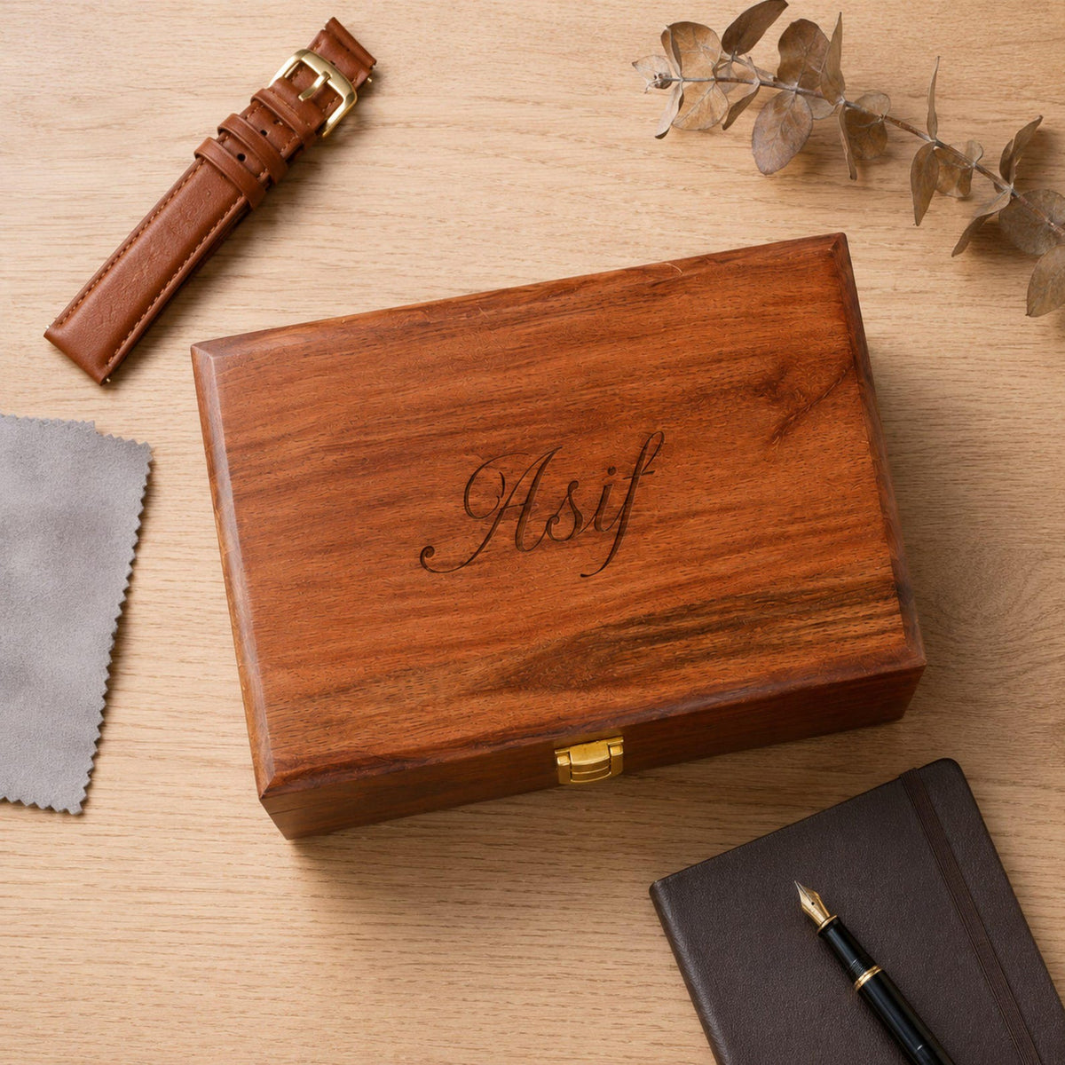 Personalized Solid Wood Watch Box, 6 Slot Engraved Watch Organizer, Gift for Him