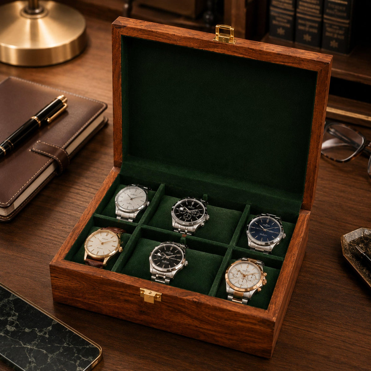 Personalized Solid Wood Watch Box, 6 Slot Engraved Watch Organizer, Gift for Him