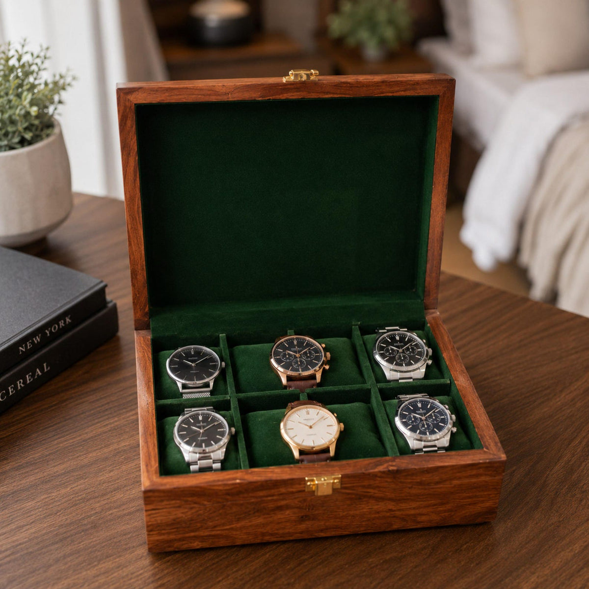 Personalized Solid Wood Watch Box, 6 Slot Engraved Watch Organizer, Gift for Him