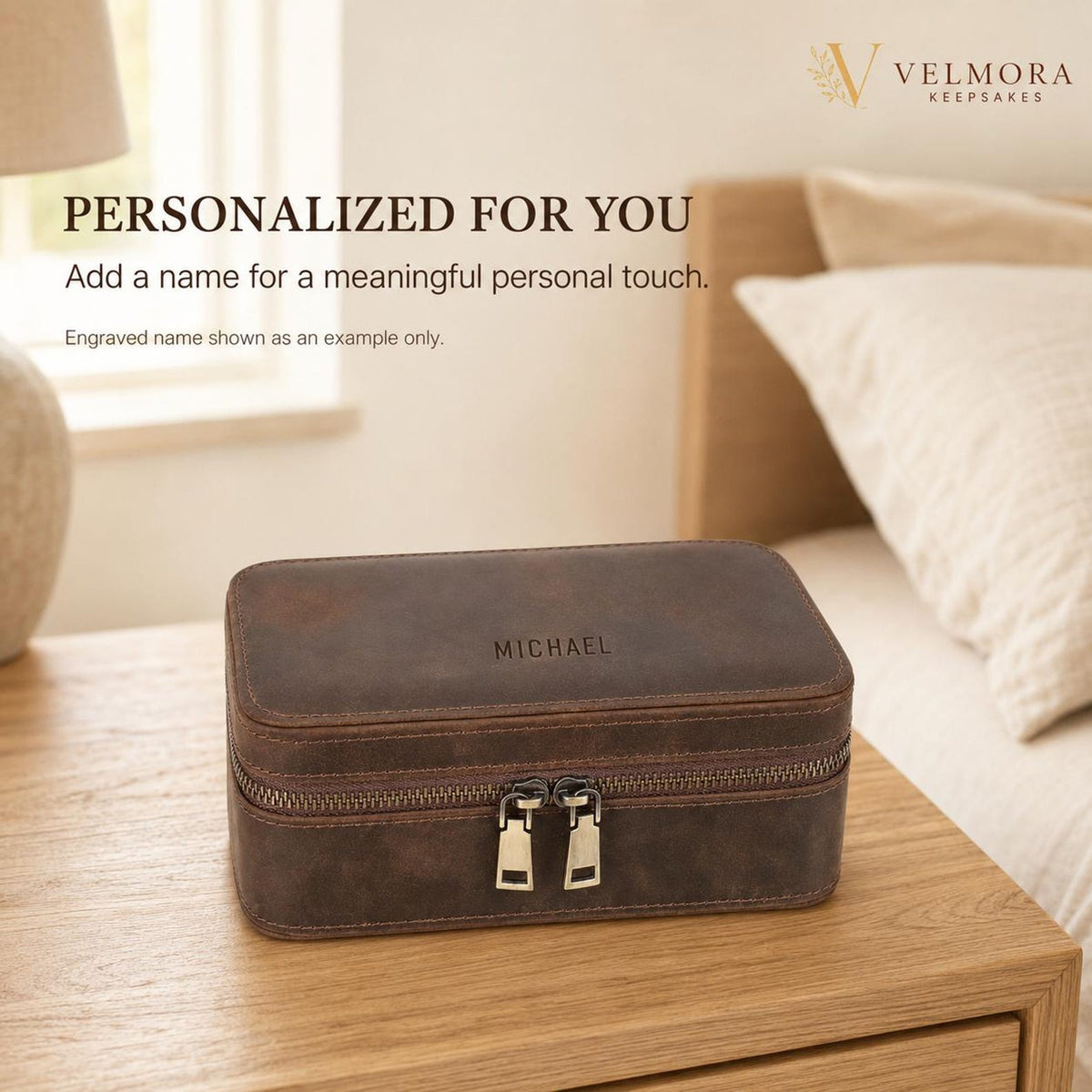 Personalized Genuine Leather Watch Case, Engraved Travel Organizer, 3 Slot Jewelry Holder, Anniversary Gift for Husband
